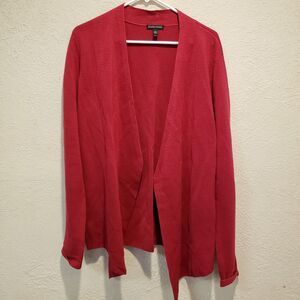 Eileen Fisher Ribbed Open Front Cardigan Sz L Magenta Pink Lightweight